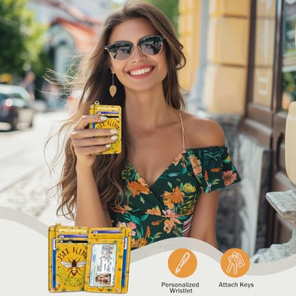 Yonlevres Bee Credit Card Holder Slim RFID Wallet Women Small Travel Cute - color: Bee