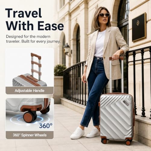Rosamo 6 Piece Luggage Set Expandable Hardside, 20in Suitcase with Matching Travel Bags, 22x14x9 Airline Approved Carry On, TSA Lock & Spinner Wheels, ABS+PC - color: Silver, size: 6PC Set (16"/20"/24"/28"/TB/DB)