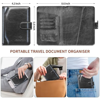 Passport Holder for Travel Essentials Wallet Cover Case Women Men Gift - color: D-Black