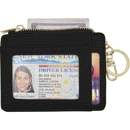 woogwin Slim RFID Credit Card Holder for Women Mini Front Pocket Wallet Purse With Keychain - color: Lichee Black