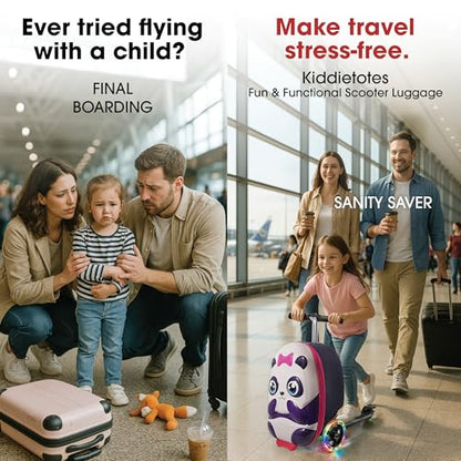 KIDDIETOTES Girls Ride-On Scooter Suitcase, Foldable TSA Carry-On Luggage - style: Panda