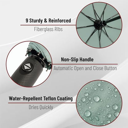 Mr. Pen- Windproof Travel Umbrella, Small Water-Resistant Automatic Folding Umbrella for Rain and Sun, Light, Compact and Portable for Women & Men, Fits Car & Backpack - color: Green