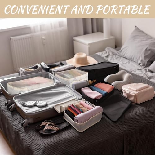 Silkfly 12 Pcs Packing Cubes for Travel,XL, L, M,Classic,Beige, Black - color: Beige, Black, size: XL, L, M, style: Classic