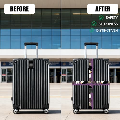 Nuxovilar Luggage Straps Set for Suitcase 1.96x71in Polyester - color: YLU10318, size: 1.96"x70.86"