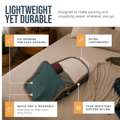 TRIPPED Travel Gear Large Compression Packing Cubes 7-Piece Set for Travel - color: Green and Brown