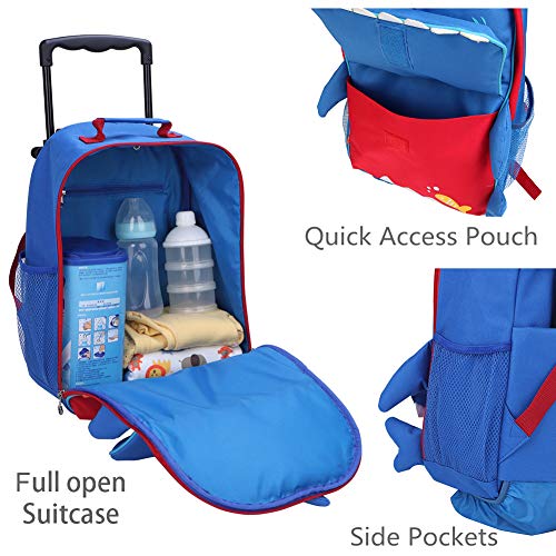 Yodo 3-Way Kids Suitcase Luggage or Toddler Rolling Backpack with wheels - color: Shark-Medium, style: Shark