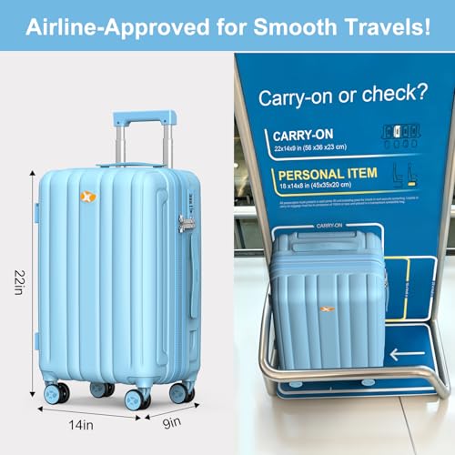 MGB Hardside Carry On Luggage 22x14x9 Airline Approved, Scratch Resistant - color: Blue, size: 20 Inch - Carry-on