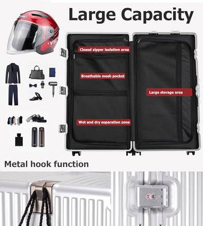 feilario Super Large Aluminum Frame Checked Zipperless Luggage - color: A3-Silver, size: 30in