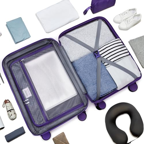 LARVENDER Expandable Carry On 3 Piece Luggage Set with Backpack 20 Inch - color: Grape Purple, style: 3 Piece Sets