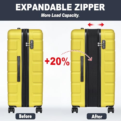 KEYTANG 3-Piece Hardshell Luggage Set(20/24/28), Lightweight Expandable Suitcase with TSA Lock and Double Spinner Wheels, 20% Expansion for Extra Packing, Carry-On and Checked Bags, Yellow - color: Yellow, size: NEW 001-3PCS