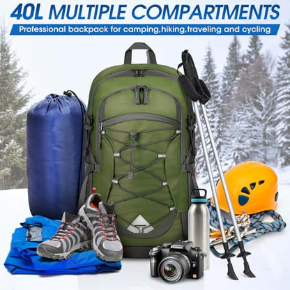 IGOLUMON Hiking Backpack 40L Packable Lightweight Camping Daypack Men Women - color: Army Green