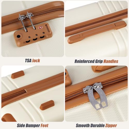 Cosbarn Luggage Sets 5 Piece, Hardshell Suitcase with Spinner Wheels - color: Beige