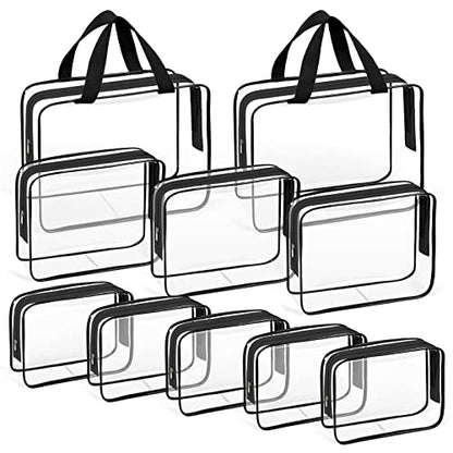 TISRATOK 10 PCS Clear Travel Bags for Toiletries, Clear Makeup Bags （Black） - color: Black