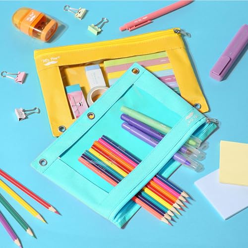 Mr. Pen- Pencil Pouch for 3 Ring Binder, 2 Pack, 10"x6.75", Smooth Zipper - color: Lagoon and Yellow, size: 2 Pack