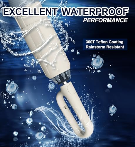 QWB Inverted Umbrella with Auto Open Close Windproof Compact Travel - color: A-1 beige, size: 46 IN