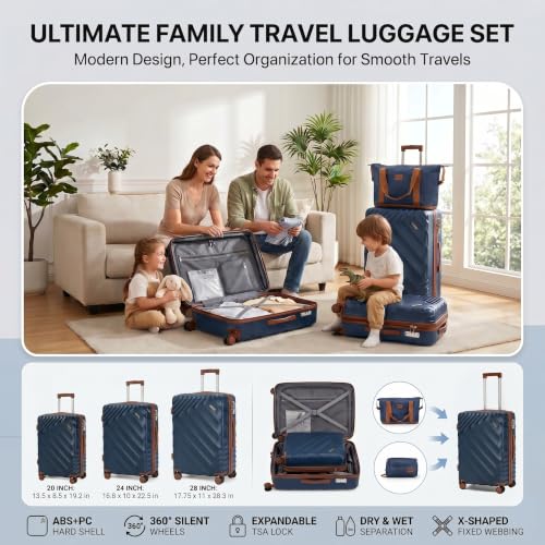 Rosamo 5-Piece Hard Shell Expandable Luggage Set, Airline Approved Carry-On - color: Dark Blue