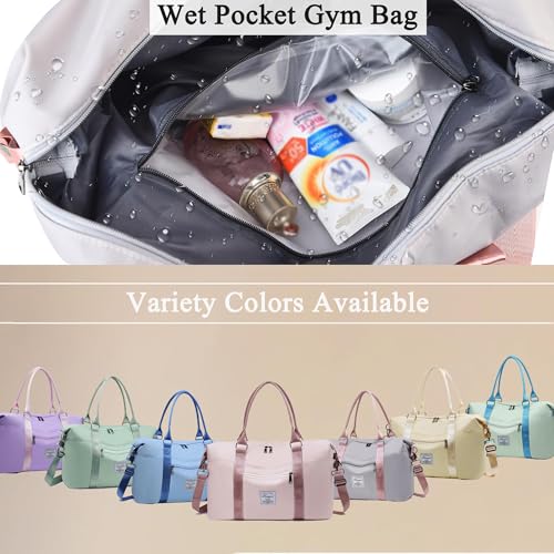 Gym Bag with Wet Pocket, Foldable Travel Duffle Bag Carry On Weekender Bags for Women, Waterproof Overnight Bag for Travel, Gym, Yoga - color: A0-Gray