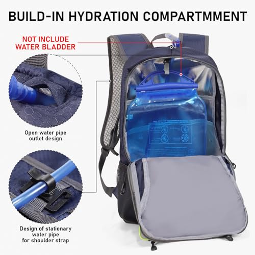 22L Lightweight Hiking Daypack with Waist Pocket Biking Skiing Travel - color: Navy