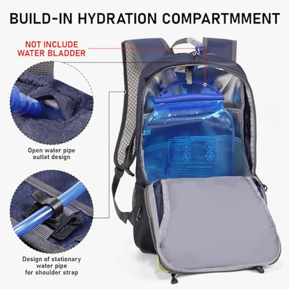 22L Lightweight Hiking Daypack with Waist Pocket Biking Skiing Travel - color: Navy
