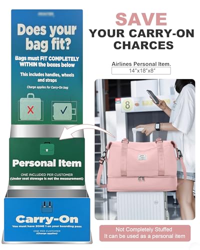 Travel Duffel Weekender Bag Women Tote Carry On Bags With Shoe Compartment - color: H2-Pink, size: Large
