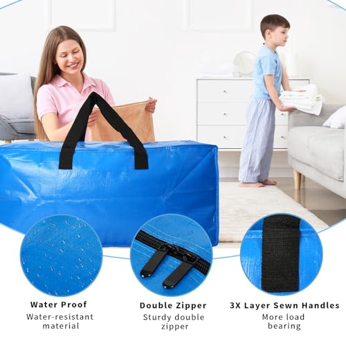 Heavy Duty Extra Large Blue Moving Bags with Strong Zipper Backpack Handles - color: Blue, size: 8 Pack