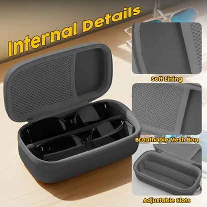 Double Eyeglasses Case, Hard Shell Glasses Case for Men Women - color: Grey