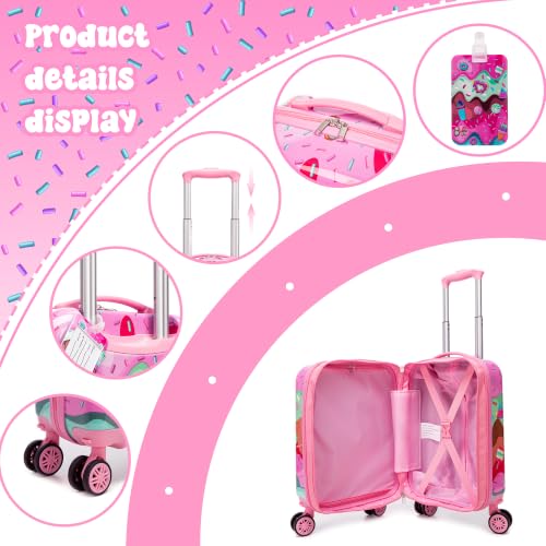 Kids 4 Piece Luggage Set 16" Hard Shell Suitcase Cute Ice Cream Pattern, Rolling Wheels Travel Gift for Girls - color: Pink Ice Cream