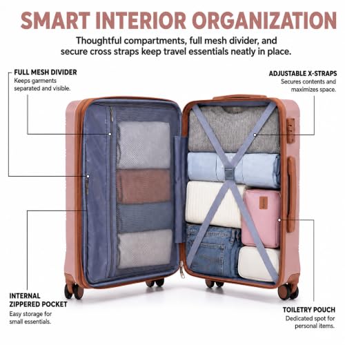 CONCEPTEN Expandable Carry on Luggage 3 Piece Suitcases with Spinner Wheels - color: Champagne Gold, size: 3 Piece