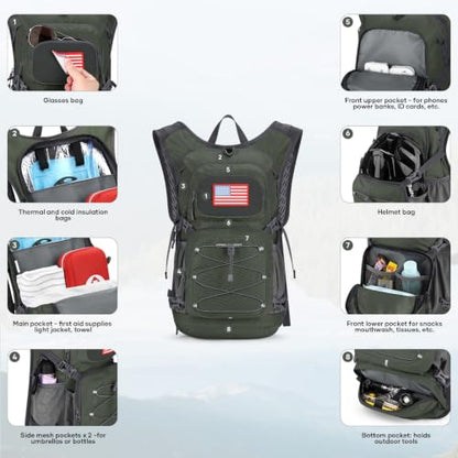 Maelstrom Lightweight Hydration Hiking Backpack with 2L/3L Water Bladder - color: 3.Olive Green, size: 3L Bladder