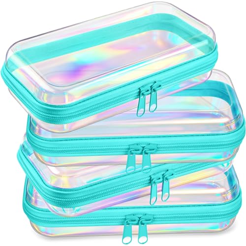 Hoolerry 4 Pcs Hard Clear Zipper Case,Clear,7.5 X 3.9 X 2 In,Blue Laser - color: Blue Laser, size: 7.5 x 3.9 x 2 in