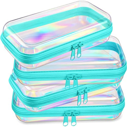 Hoolerry 4 Pcs Hard Clear Zipper Case,Clear,7.5 X 3.9 X 2 In,Blue Laser - color: Blue Laser, size: 7.5 x 3.9 x 2 in