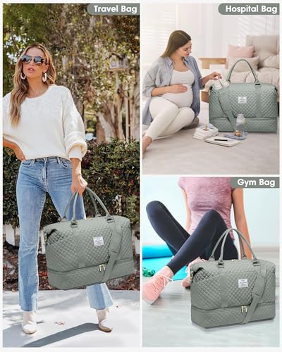 Travel Weekender Duffle Bag for Women: Overnight Bags with Shoe Compartment - color: 4-Green, size: Large