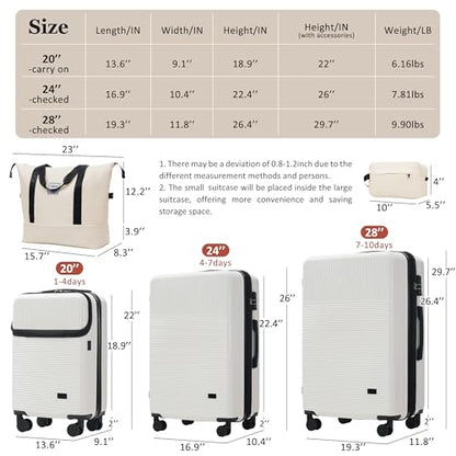 Merax Luggage Sets 5 Piece with Half-opening Hardside Suitcase Set - color: White, style: Luggage Set With Top Open 20