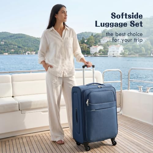 Merax Softside Luggage Set 4 Piece,18/22/26/30 Expand Suitcase,Deep Blue - color: Deep Blue, size: 18/22/26/30