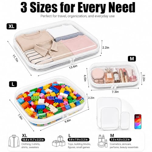 3 Pack Clear Hard Shell Zipper Case (1XL + 1L + 1M, White) - color: White(XL+L+M)