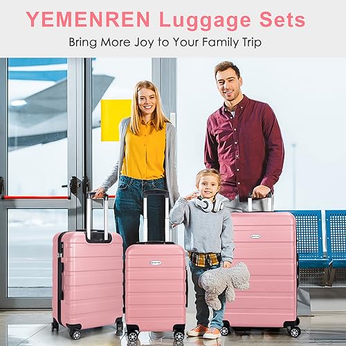Luggage Sets Hardside Lightweight Suitcase with Spinner Wheels TSA Lock, 3-Piece Set (20/24/28) - color: Pink