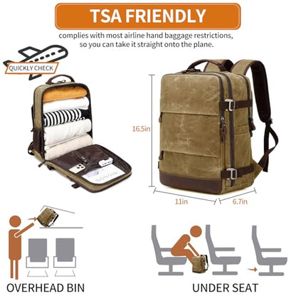 BOVIP Travel Backpack for Men Carry On Backpack Flight Approved Personal Item Backpack, 17 inch Laptop Backpack Casual Daypack Weekender Business Hiking Backpack, Brown - color: Brown, size: 17 inch