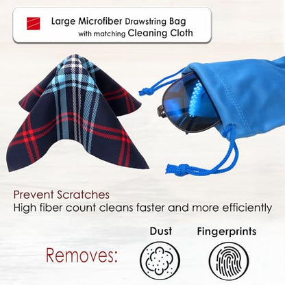 MyEyeglassCase Women's Hard Eyeglass Case | Protective Hard Shell Glasses Case with Pouch and Cloth - color: Plaid Red & Blue