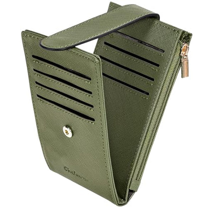 Chelmon Women's RFID Slim Card Holder Wallet - color: Green Army