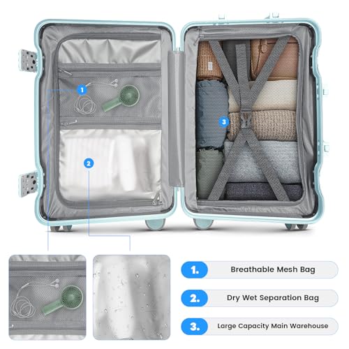 20 Inch Carry on Luggage Airline Approved, Zipperless Hard Shell Suitcase - color: Mint Green, size: 20 Inch