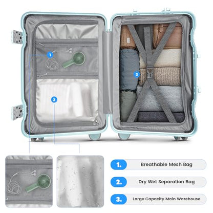 20 Inch Carry on Luggage Airline Approved, Zipperless Hard Shell Suitcase - color: Mint Green, size: 20 Inch