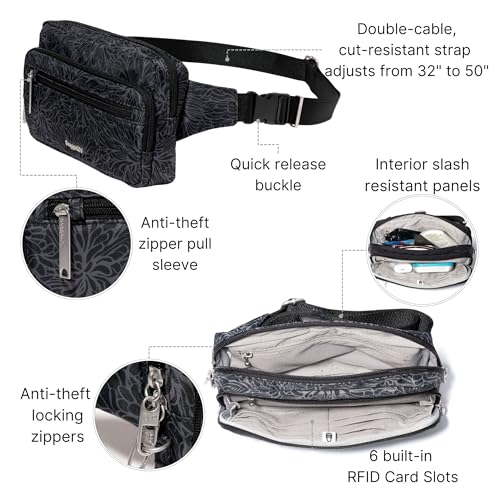 Baggallini Securtex Anti-Theft Belt Bag - color: Midnight Blossom