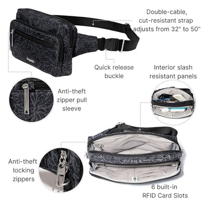 Baggallini Securtex Anti-Theft Belt Bag - color: Midnight Blossom