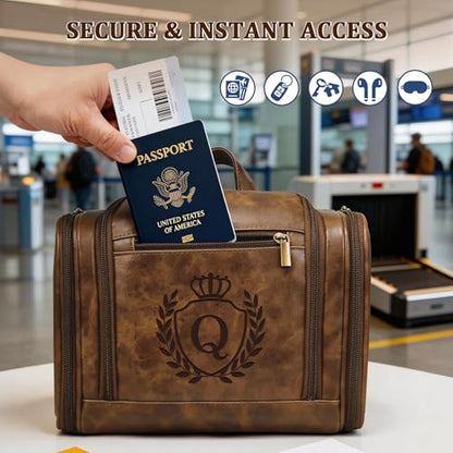 Useful Christmas Birthday Gift for Men Unique Leather Toiletry Bag Q - color: Tawny, style: Q