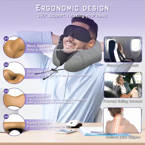 Travel Neck Pillow,Neck Pillow for Sleeping Travel,Airplane, Car, Office - color: Grey
