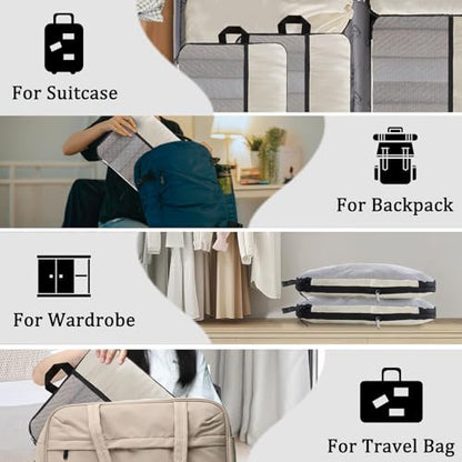 U+U 6 Set Compression Packing Cubes, Travel Organizers (Cream) - color: Cream, size: 6 Set