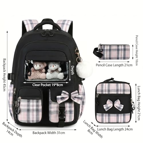 PiPiCat Backpack for Girls 4 in 1 Back to School Bookbag - color: K4 Butterfly Black