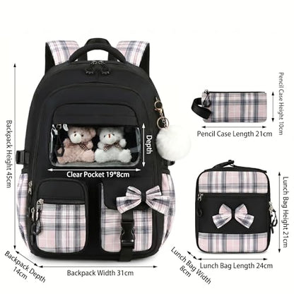 PiPiCat Backpack for Girls 4 in 1 Back to School Bookbag - color: K4 Butterfly Black