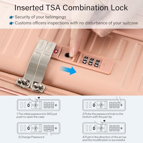 HanTrip 28 Inch Top Opening Hard Case Checked Luggage with Wheels, Pink - color: Pink, size: Expandable 28 Inch