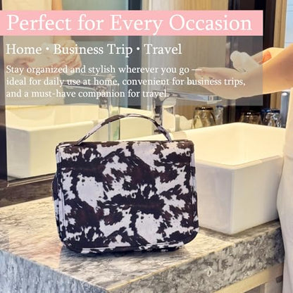 Crazy Bison Hanging Travel Toiletry Bag Kit Makeup Bag Cosmetics Organizer for Men Women (Balck Cowhide) - color: Balck Cowhide